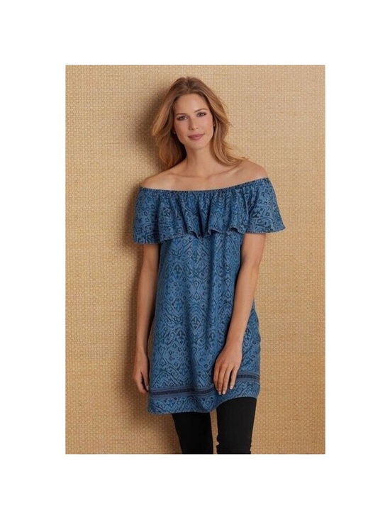 Soft Surroundings Dresses & Skirts - Soft Surroundings Blue Ikat Print Off The Shoulder Dress Womans Size large